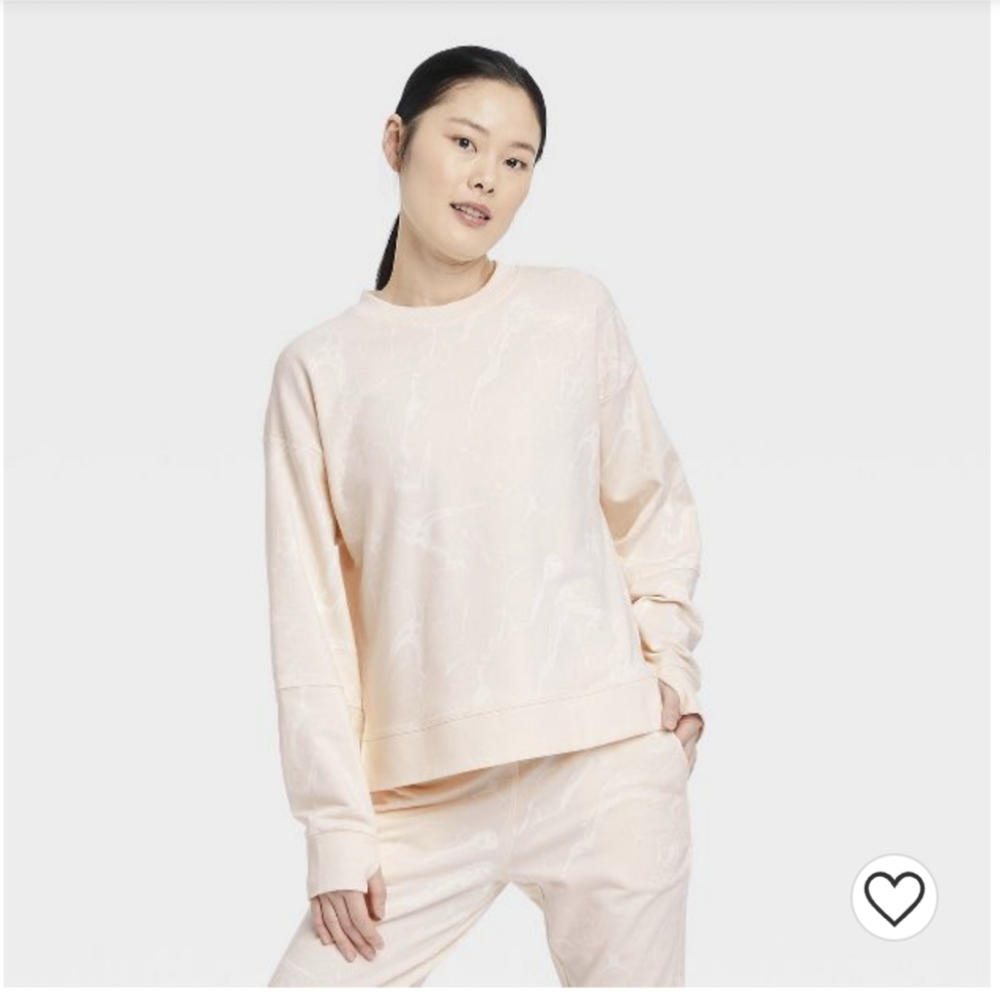 NWT All In Motion French Terry Crewneck Cream Long Sleeve Sweatshirt Size Small
